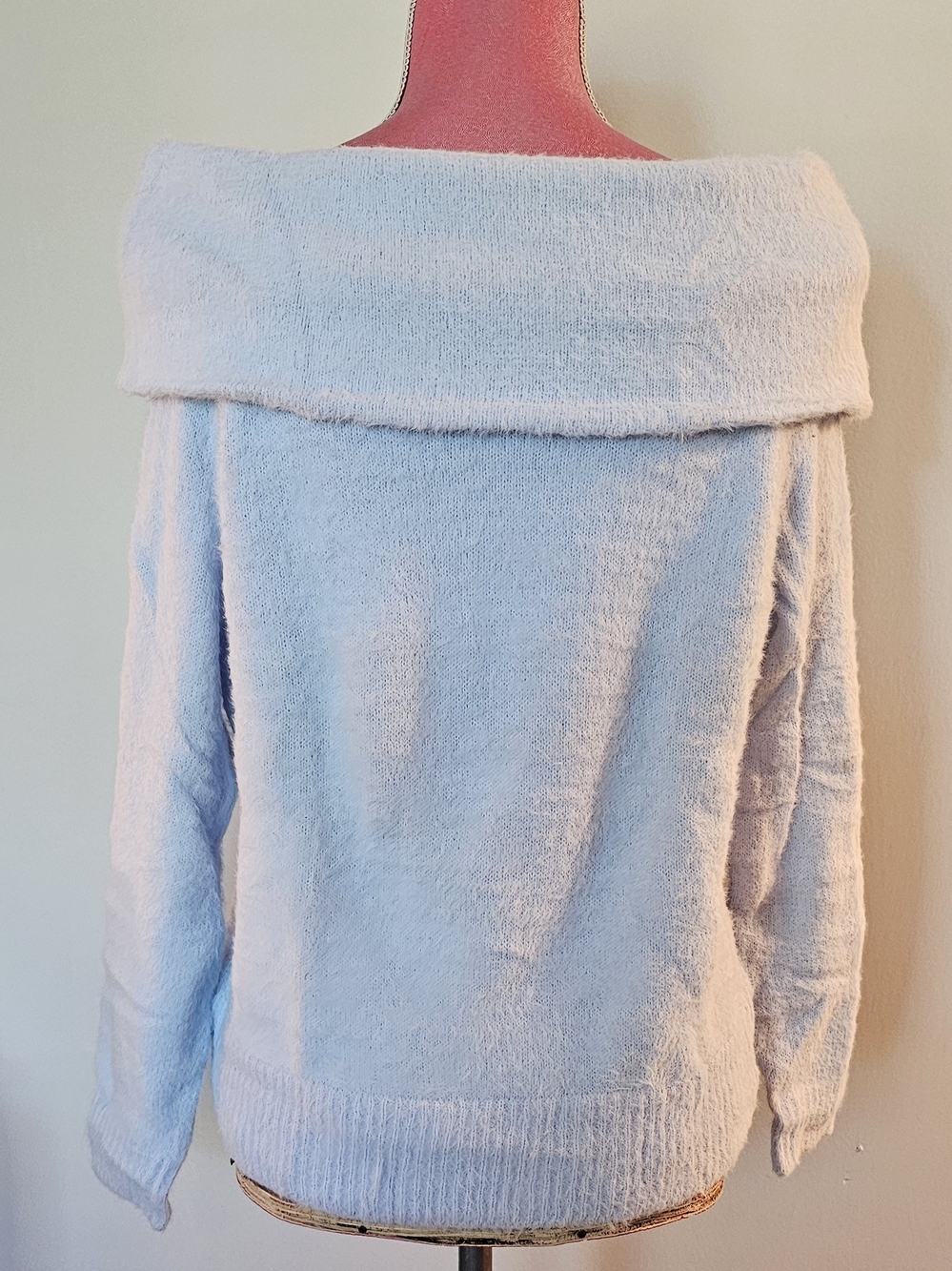 H&M Off-Shoulder Knit Sweater in Blue Size Small